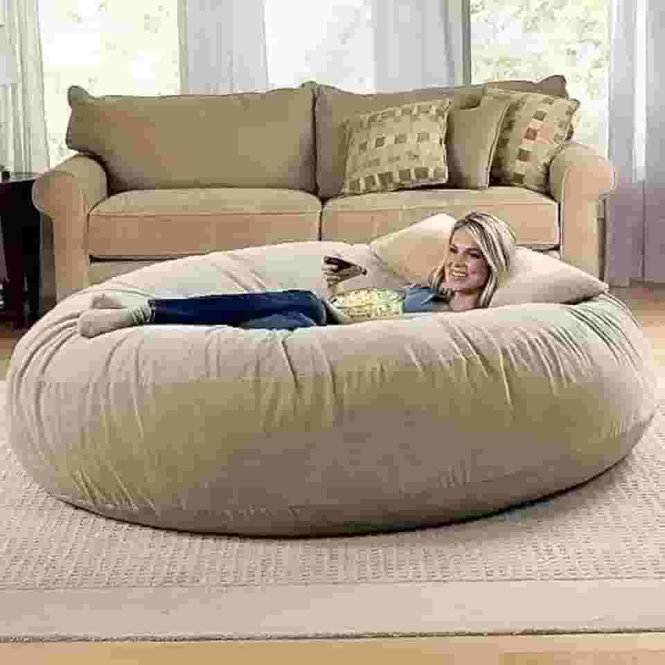Puff Gigante 1,40m - Capa Decorativa de Suede ou Couro Sintético, Conforto Extremo e Estilo Vibrante(BEGE)