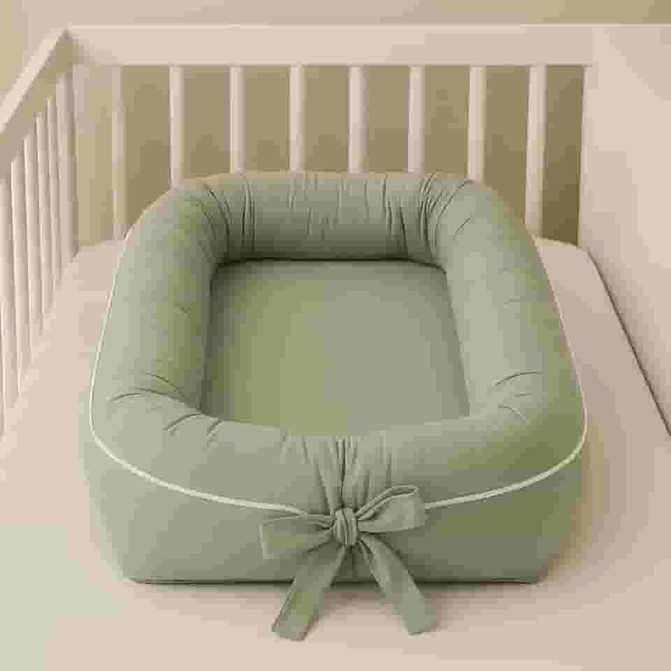 Redutor de Berço 100% Algodão Percal Liso Verde Erva Doce Menino Menina Baby Ninho Unisex Luxo Toque Macio Confort Infantil Com Zíper