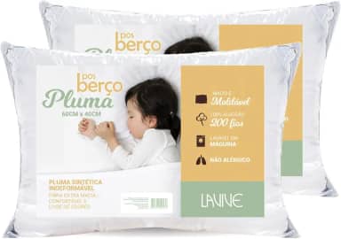 Kit 02 Travesseiros De Pluma Sintética Infantil 60cm x 40cm Antialérgico 200 Fios 100% Algodão