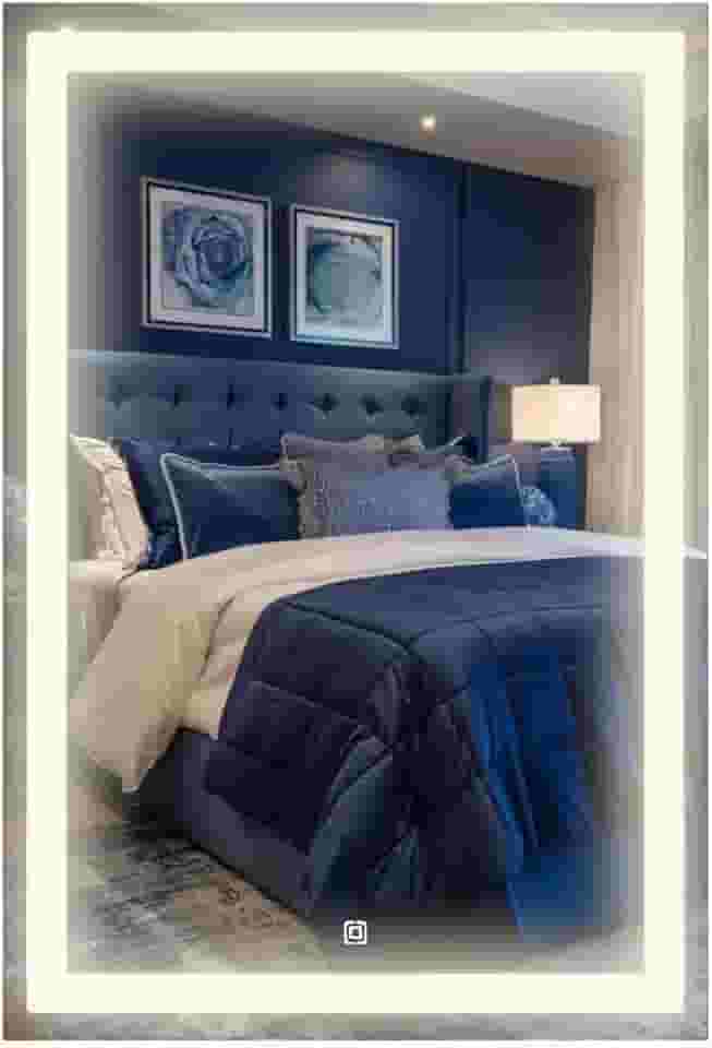 Espelho Retangular Com 3 Tons de LED - Grande de parede moderno jateado lapidado decorativo com iluminação e Botão Sensor touch screen (3 cores de Luz - LED QUENTE, NEUTRO E FRIO) (40x60cm)