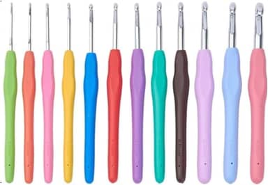Kit de Agulhas para Crochê, 12 Peças Coloridas, Cabo Emborrachado, 2mm a 8mm, 14cm