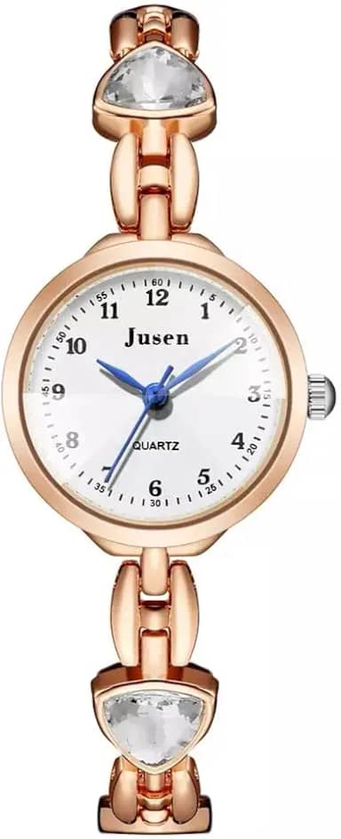 Relógio Feminino Dourado Quartz Pulseira Com Pedras E Strass