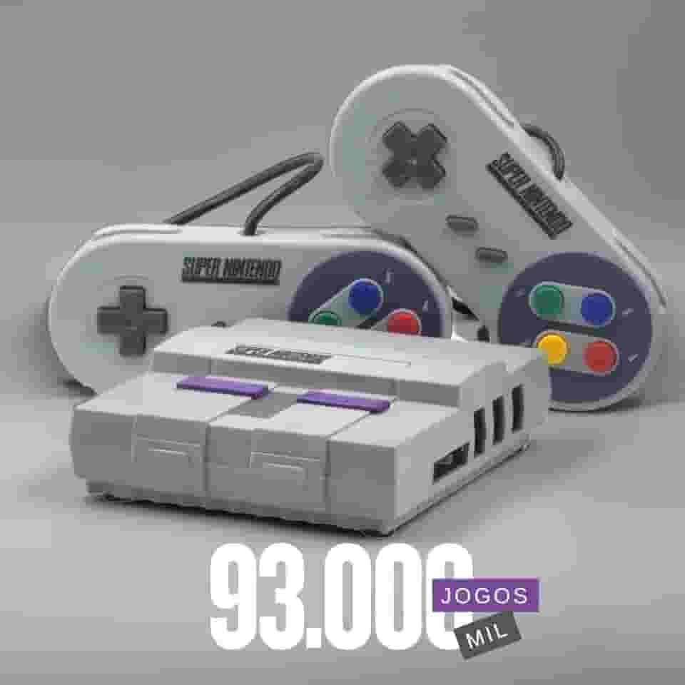 Game Retro Mini Super Nintendo + 93.000 mil Jogos + 2 Controles + todos os Jogos de Snes
