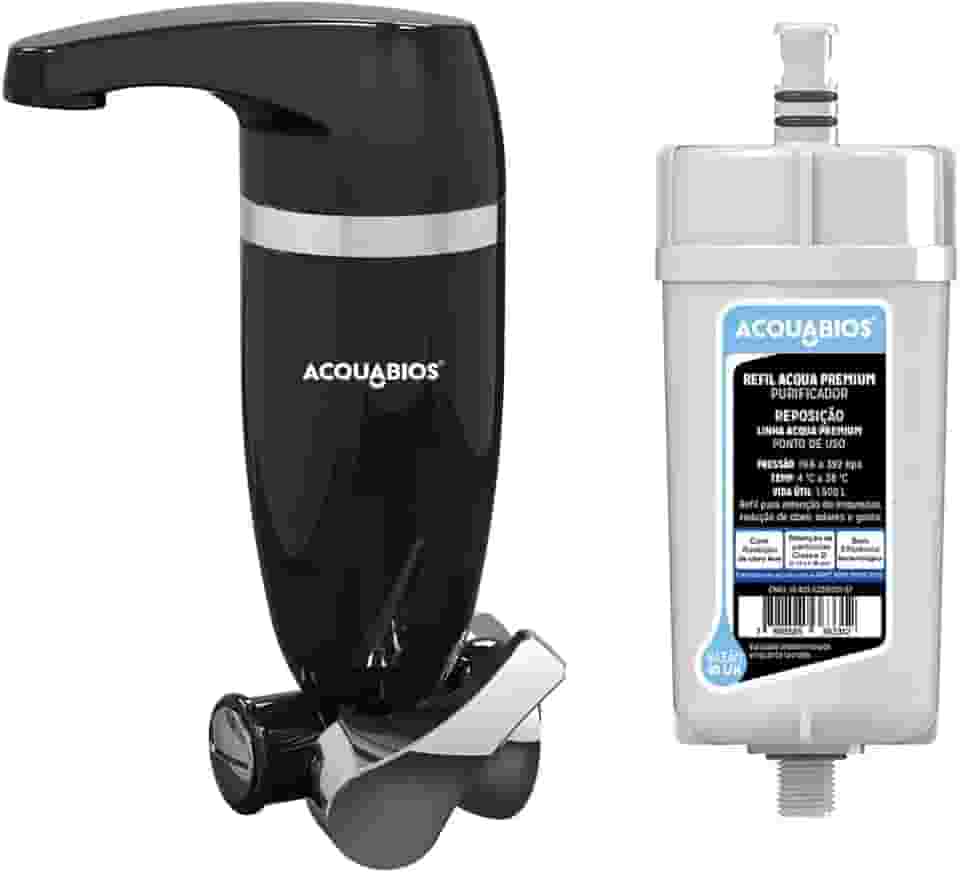 Filtro Purificador de Água Acqua Premium Single 1/4 de Volta de Parede + 1 Refil (Preto)