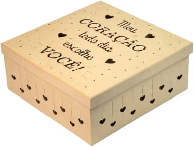 Caixa em MDF Corte a Laser Presente Surpresa Dia dos Namorados Coração Festa na Caixa 25cm x 25cm x 10cm