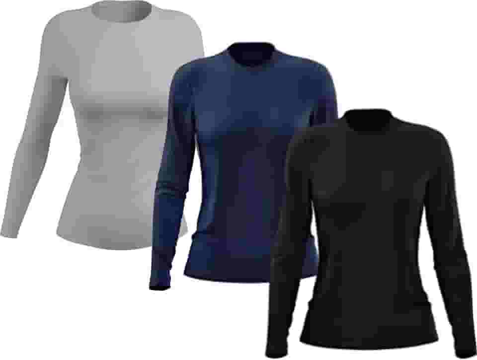Kit 3 Camisetas Térmicas Femininas Manga Longa Proteção UV 50 Poliéster