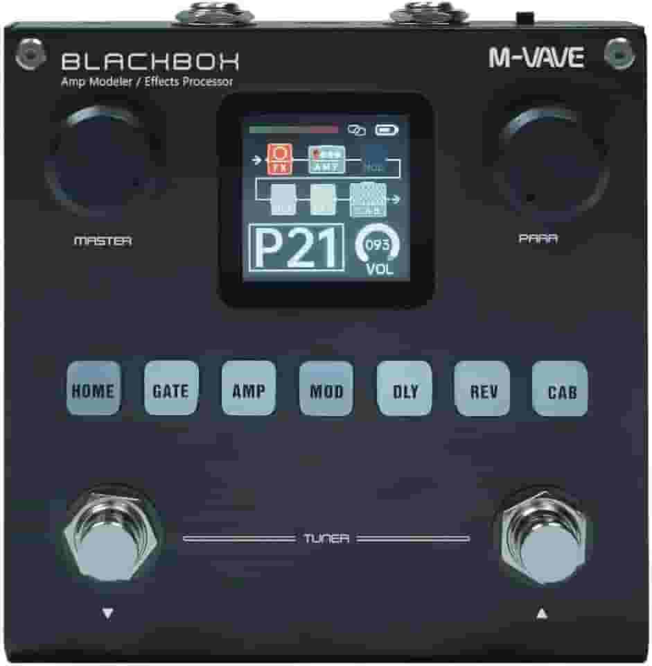 M-VAVE Pedal processador multiefeitos para guitarra, com mais de 80 efeitos embutidos, modelagem de amplificador 44,1 KHz / 24 bits 6 + 1 efeitos simultâneos, bateria recarregável integrada BLACKBOX