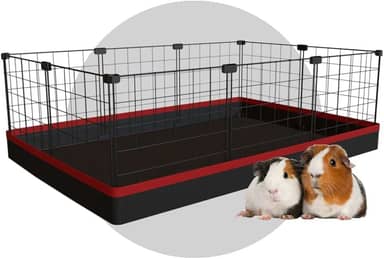 Cercado Aramado Pet Porquinho da Índia 60x90cm com Bandeja Higiênica Tapete Impermeável Fácil de Limpar Cercadinho Proteção (Tela Preta e Tapete Laranja)