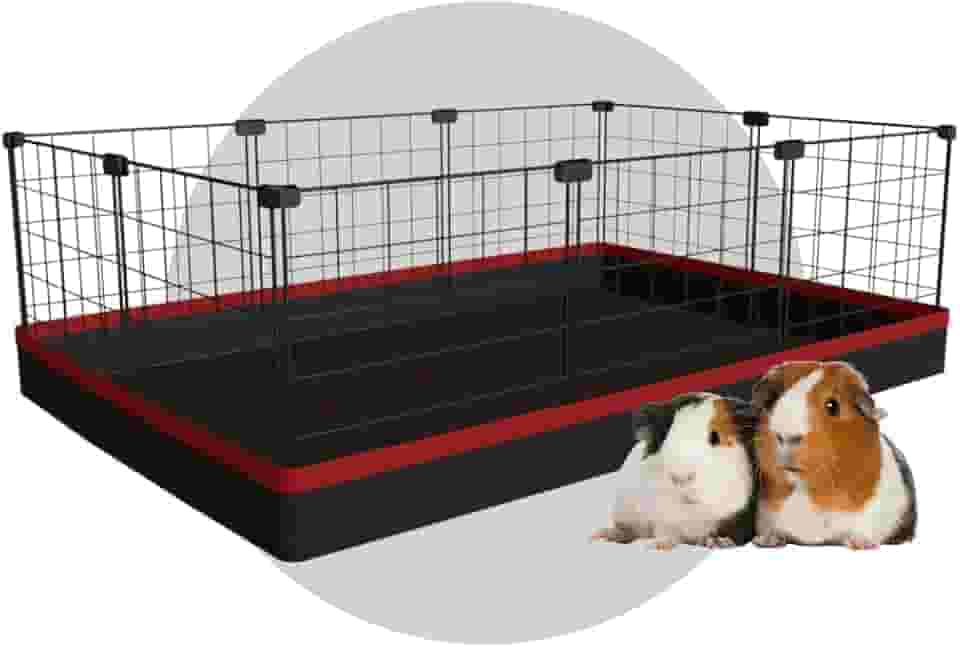 Cercado Aramado Pet Porquinho da Índia 60x90cm com Bandeja Higiênica Tapete Impermeável Fácil de Limpar Cercadinho Proteção (Tela Preta e Tapete Laranja)