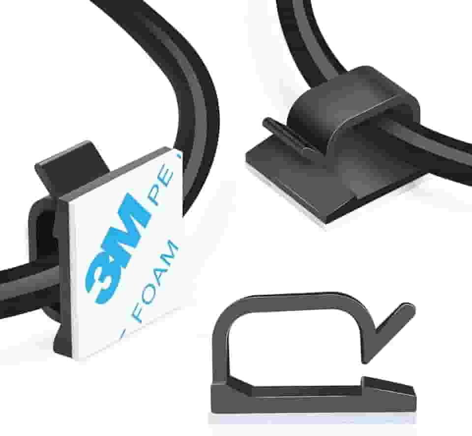 Clips Organizador de Fios Adesivo Pequeno para Organizar cabos Tomadas Setup Escritórios Auto Adesivo Parede Mesa Supra Supply (20 Clips, Preto)
