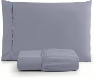 Jogo de Lençol Solteiro 2 Peças Micropercal 400 Fios com Ponto Palito, Toque Acetinado de Hotel, Antiácaro, Não Amassa, Lençol com Elástico, Não faz bolinha (Cor Azul Claro) (Cinza)