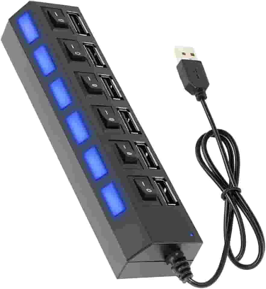 Hub USB 7 Portas com LED – Expansor USB 2.0 para Notebook, PC,Teclado e Mouse – Plug & Play, Ideal para Periféricos