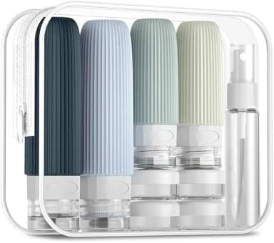 Kit de Frascos de Viagem, 16 Itens, Silicone e Plástico, com Necessaire Transparente, 60ml e 90ml (Cor_K12)