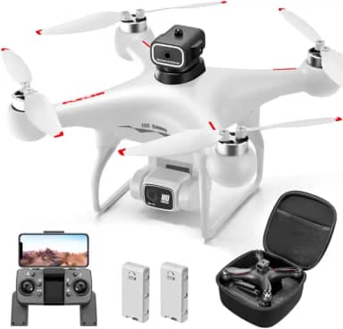 Drone com câmera HD 4K, controle remoto, 02 baterias e estojo de transporte, drone S116 com câmera 4K para adultos, quadricóptero RC com prevenção de obstáculos, fluxo óptico, voo de trajetória, modo