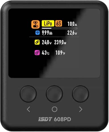 ISDT Carregador de bateria Lipo 608PD DC 6S/240W/10A USB C 100W/5A carregador inteligente para baterias RC Balance Charger for Life/Lilon/LiPo/LiHV (1-6S), NiMH(1-16S), Pb (1-12S)
