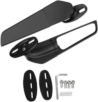 Espelho Retrovisor Esportivo Asa Moto Carenada • Aerodinâmico Universal • Par Preto em Alumínio