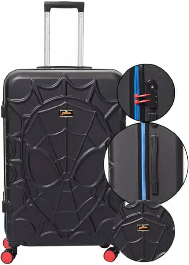 Mala de Viagem Grade 32kg Infantil Homem Aranha, Polo King, Cadeado 3 Dígitos, Rodas Duplas Silenciosas, Padrão ANAC (Preto, Grande)