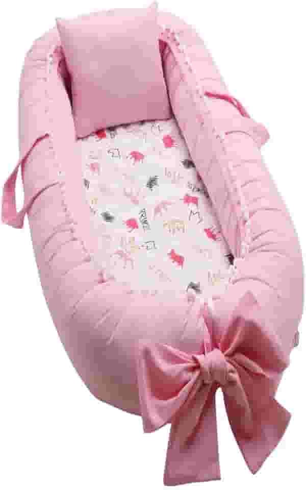 Ninho Redutor de Berço com Laço Ajustável Alça e Travesseiro Para Bebê - Princess Rosa