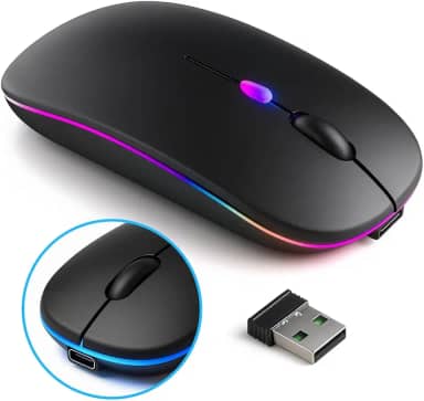 Mouse Sem Fio Recarregável Wireless Bluetooth Óptico LED RGB Ergonômico – USB 2.4GHz, Compatível com Notebook, PC Computador Desktop