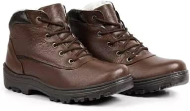 Bota Masculina de Inverno em Couro Forrada com Lã Imperméavel - Berlim