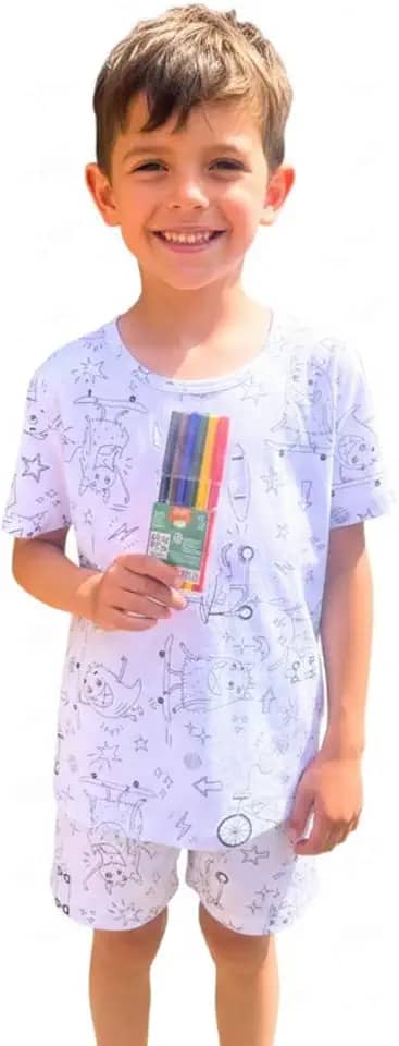 Pijama de colorir infantil desenhar para menino verão curto