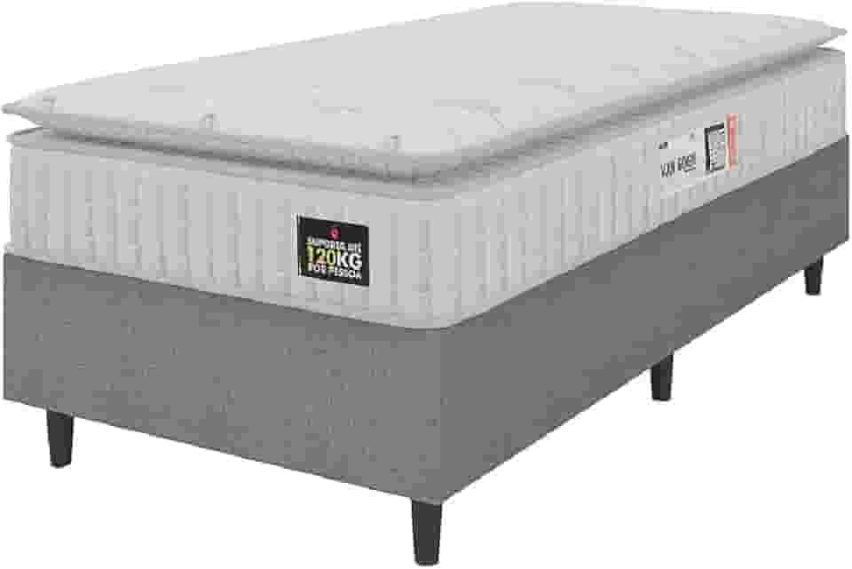 Cama Box Colchão Solteiro Espuma D33 Vangogh 88x188x67cm Branco/Cinza Hellen - Suporta até 120kg por Pessoa