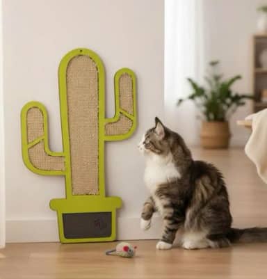 Arranhador de Parede para Gatos, Design Moderno em Formato Cacto, Verde Decoração Casa Junta Natural
