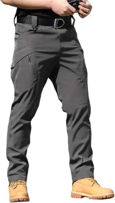 Calça cargo tática masculina, resistente à água, para caminhadas, atividades ao ar livre, com vários bolsos, sem cinto