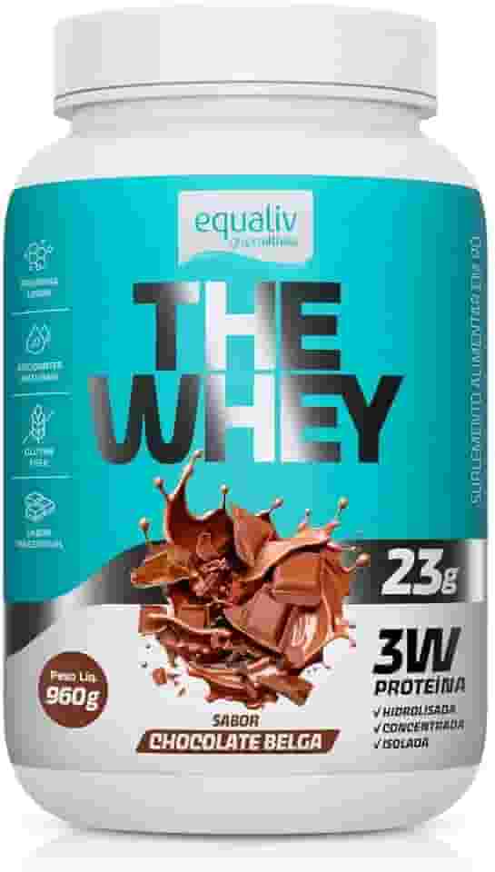Equaliv The Whey 960g – Whey Protein Concentrado, Isolado e Hidrolisado para Ganho de Massa e Recuperação Muscular – Sabor Chocolate Belga, Adoçado Naturalmente