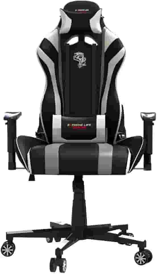 ELG, CH05BKWH, Cadeira Gamer Black Hawk c/Apoio Cervical, Encosto Reclinável, Apoio de Braços, Ajuste de Altura, Inclina 180°, Suporta até 150kg, Preto/Branco