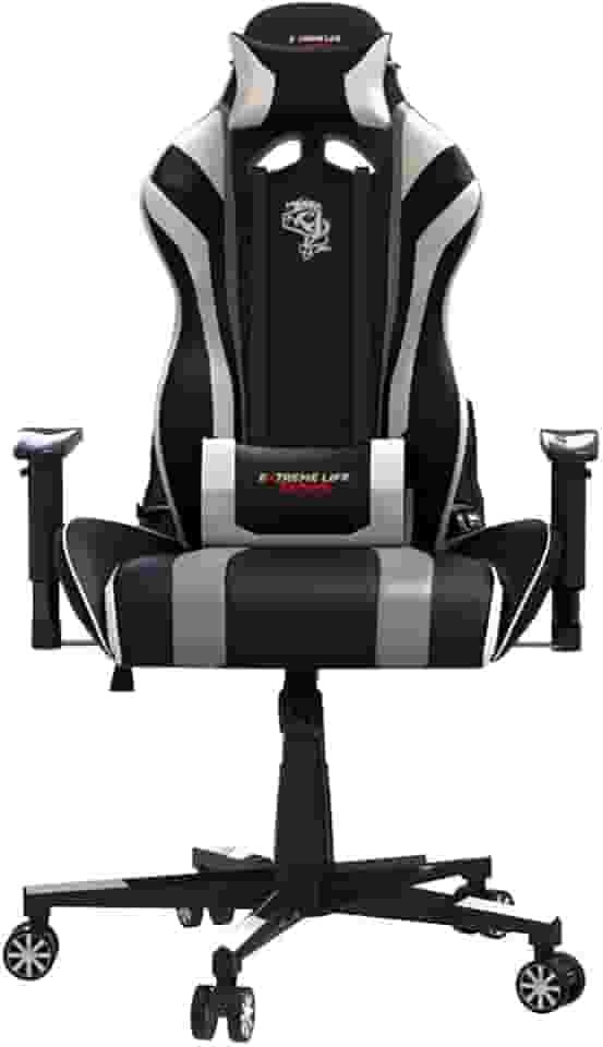 ELG, CH05BKWH, Cadeira Gamer Black Hawk c/Apoio Cervical, Encosto Reclinável, Apoio de Braços, Ajuste de Altura, Inclina 180°, Suporta até 150kg, Preto/Branco