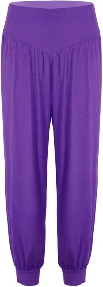 Calça feminina macia, cintura alta, pernas largas, casual, solta, ioga, esportes, dança, harém, Roxa, GG