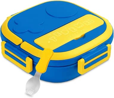 Marmita Térmica Infantil com divisórias + Garfo pote retangular com tampa lancheira (Azul)