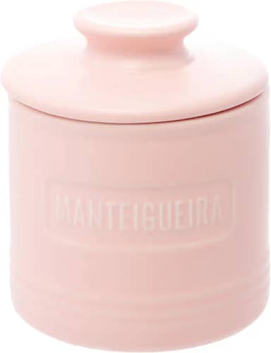 Manteigueira Francesa de Cerâmica com Tampa Rosa Matte 8cm x 8cm x 9cm - Wolff