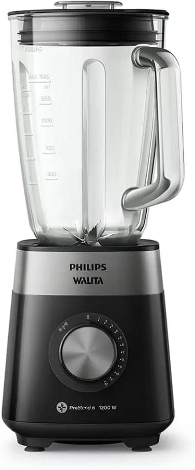 Philips Walita Preto Liquidificador Série 5000, Jarra Vidro, Copo de 2 L, Copo de 2 L, Lâminas removíveis, 1200W, 220V (RI2242/92)