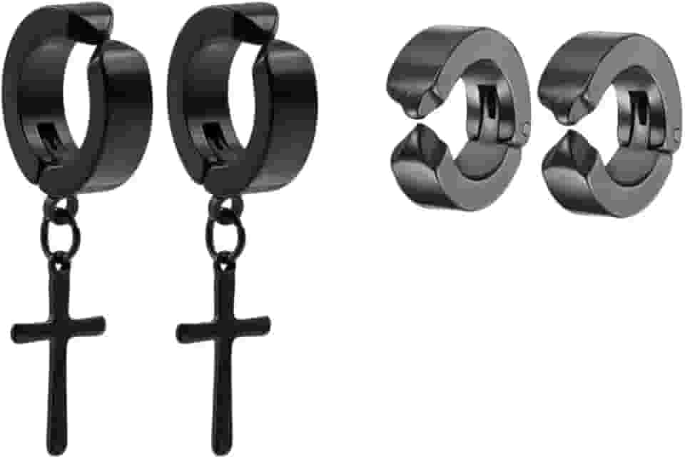 Brincos Masculinos de Pressão Cruz Estilo Moderno Unissex Aço Inoxidável Antialérgico Kit 4 unidades