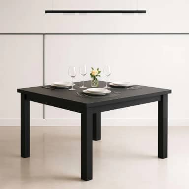 Mesa de Jantar Quadrada 90x90cm 4 Lugares | Madeira Maciça para Cozinha e Sala de Jantar(PRETO)