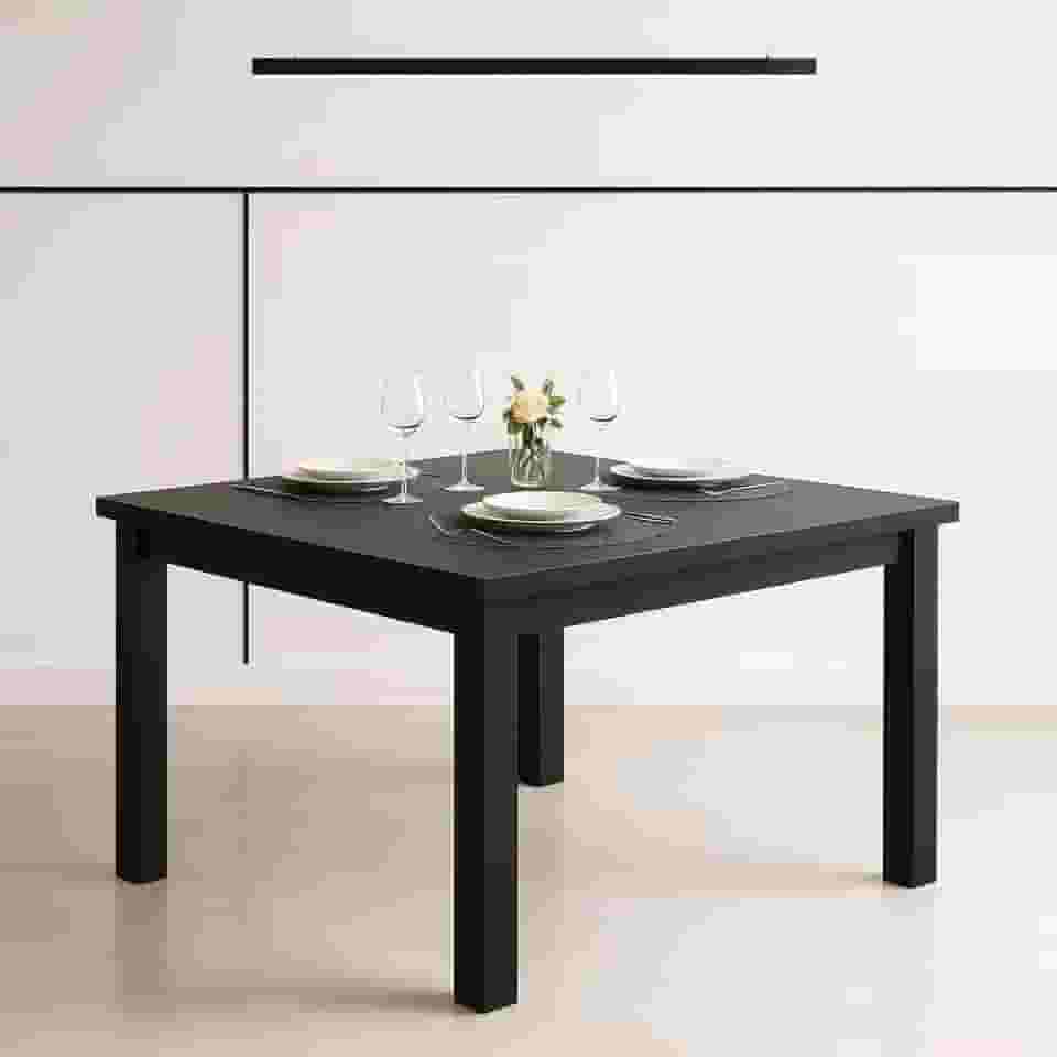 Mesa de Jantar Quadrada 90x90cm 4 Lugares | Madeira Maciça para Cozinha e Sala de Jantar(PRETO)