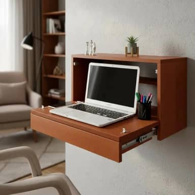 Escrivaninha Suspensa Bancada Compacta com Gaveta Mesa para Notebook Madeira Natural