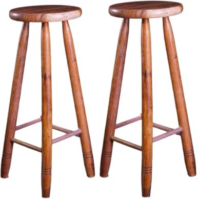 Banquinho de Madeira Redondo 70cm - Kit com 2 Bancos Altos sem Verniz - Tamborete Rústico de Madeira Maciça para Sala, Varanda e Jardim