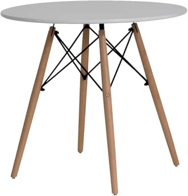 Mesa de Jantar Redonda Charles Eames Eiffel 110cm Branca, 6 Lugares, para Cozinha e Sala de Jantar, Design Moderno