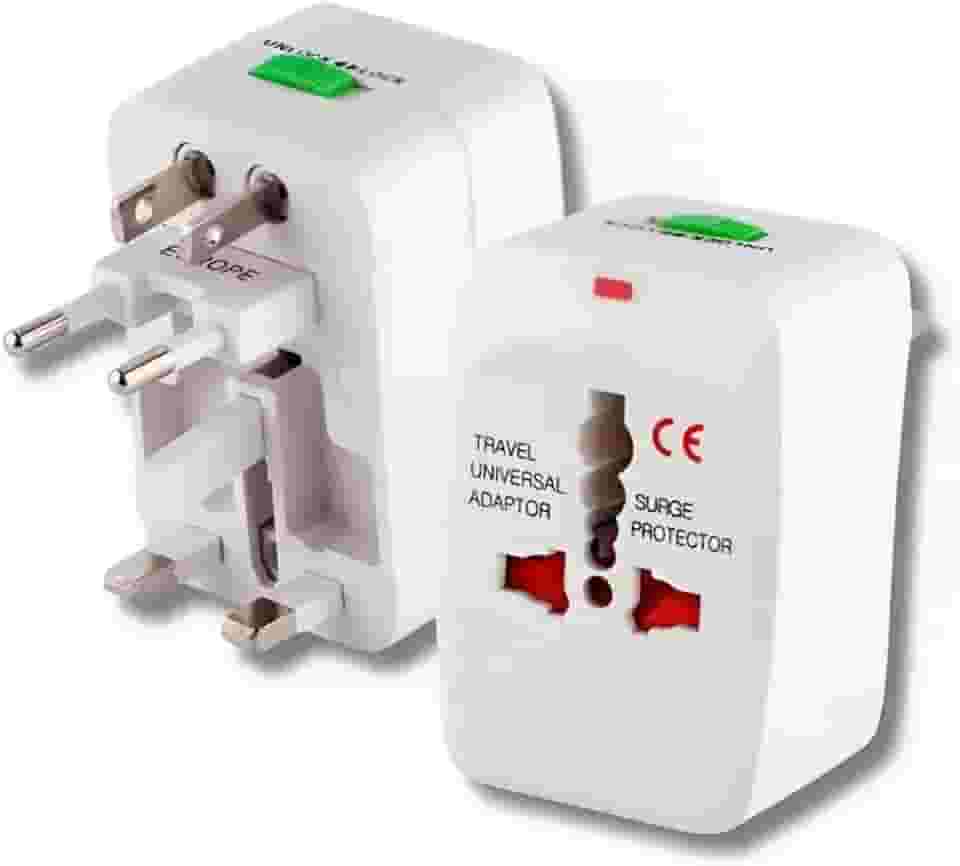 Adaptador de Tomada Universal de Viagem com Protetor Contra Surtos, Branco, Multi-Plugue Internacional, Conversor de Tomada Elétrica