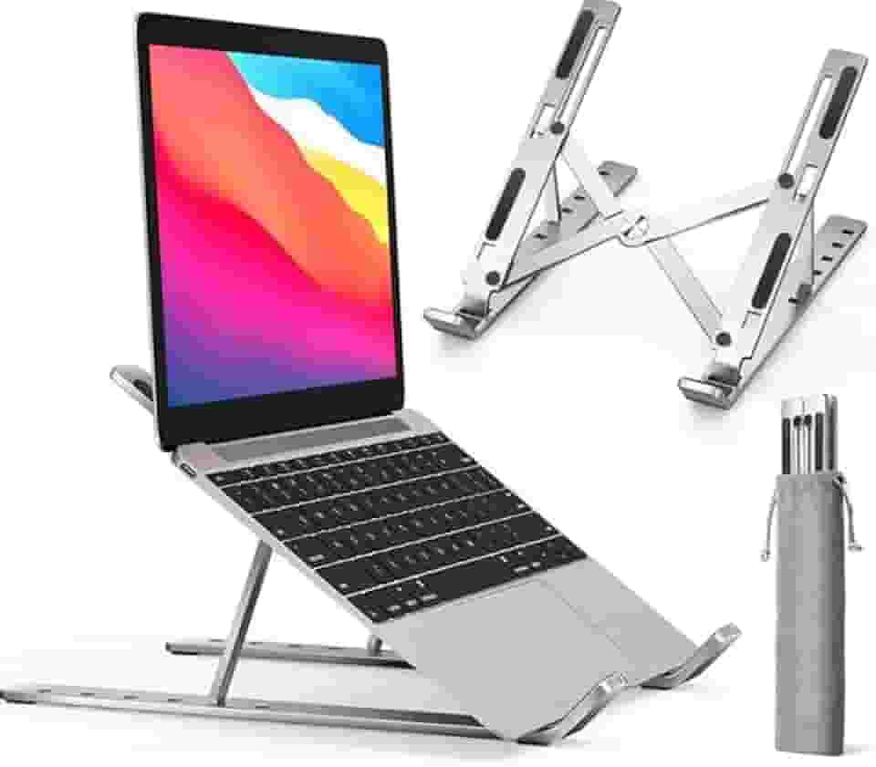 Suporte para Notebook em Alumínio – Dobrável, Ergonômico e com 6 Ângulos de Ajuste | Compatível com MacBook, Dell, Lenovo, HP, iPad e outros modelos de 10'' a 17'' | Modelo Premium