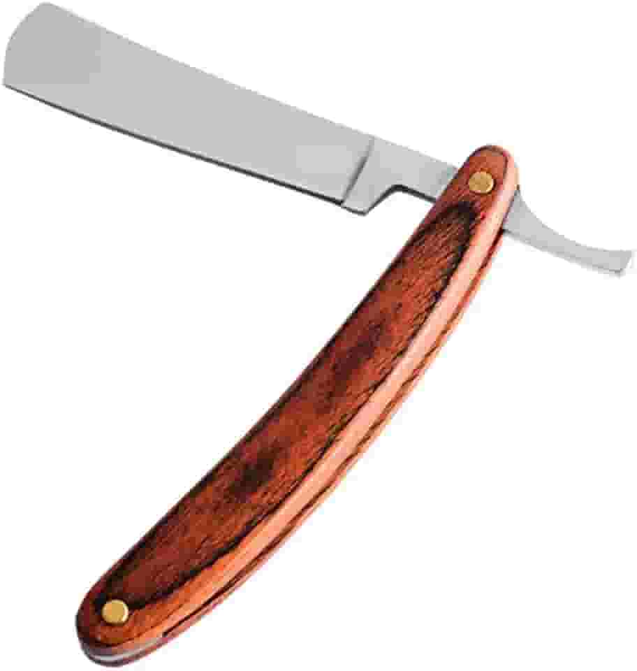 Qudai Navalha de barbear reta, navalha manual para tratamento de barba, navalha dobrável com lâmina reta, cabo de madeira, ferramenta de barbear profissional