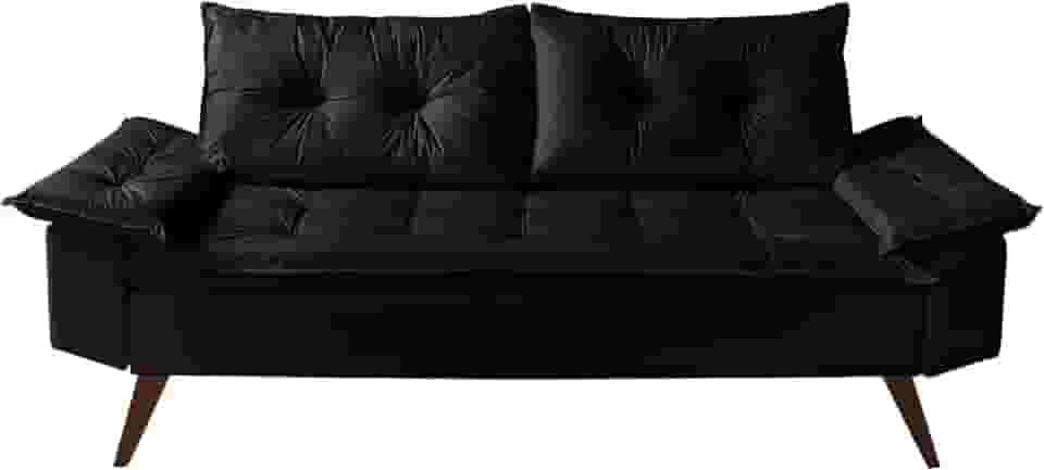 Sofá Bariloche 3 Lugares Em Courino Couro Sintético (Preto)