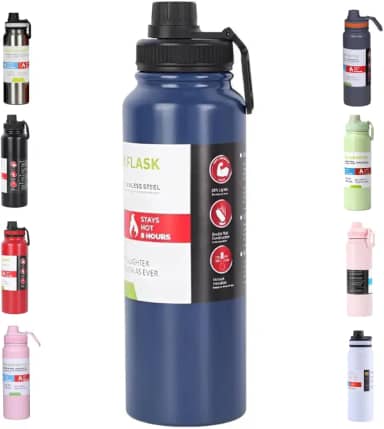 Garrafa De Agua Termica Gelada 800ml Em Aço Inox Antivazamento Com Infusor Com Alça Agua Quente ou Fria Para Academia Treino Caminhada (Azul)