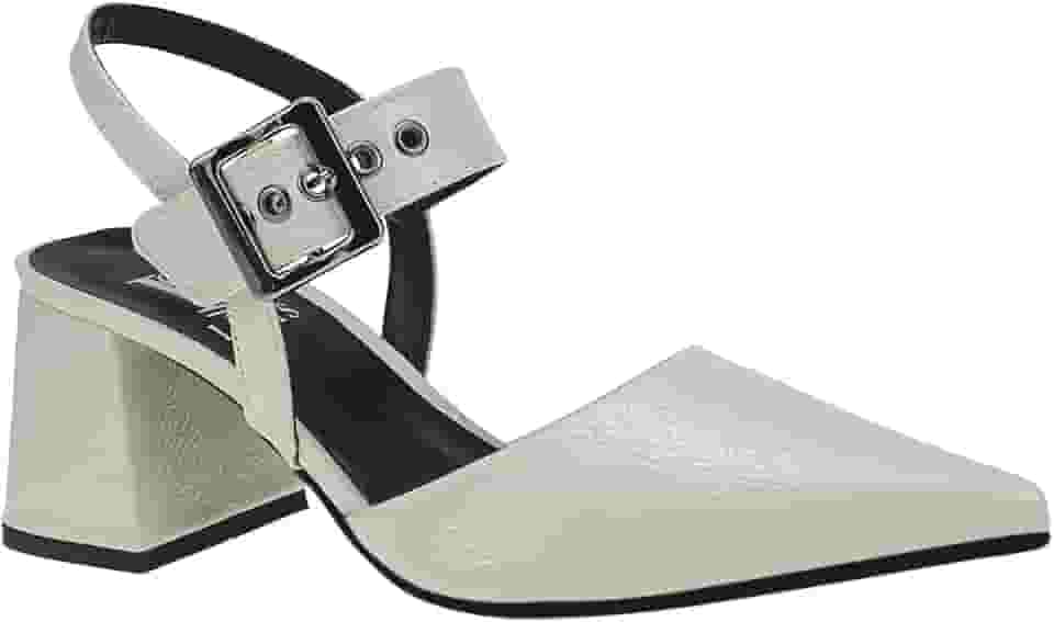 Scarpin Feminino Bico Fino Salto Bloco Confortável com Fivela Sapato Social 18400