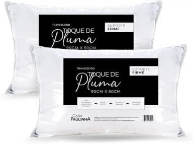 Kit 2 Travesseiros King 90x50 Cm Toque De Pluma Firme E Macio – Alto, Antialérgico, Antiácaro, Lavável, Ideal Para Dormir De Lado Ou Costas, Conforto Premium Casa Paulinha