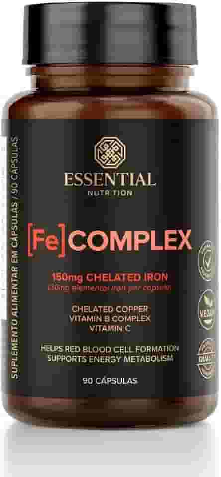 Fe Complex Ferro Quelado + Vitamina C Essential Nutrition – Suplemento de Ferro para Imunidade, Energia e Absorção Eficiente – 90 Cápsulas