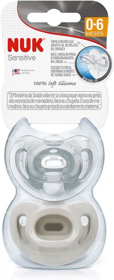 NUK Kit C/ 2 Chupetas Sensitive Soft Fashion 100% Silicone Neutral S1